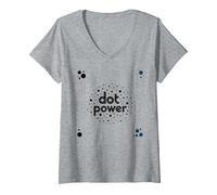 Dot Boys Power - Art Graphique à Pois ludiques T-Shirt avec Col en V, Femme, Gris Chiné, S