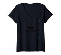 Dot Boys Power - Art Graphique à Pois ludiques T-Shirt avec Col en V, Femme, Noir, XXL