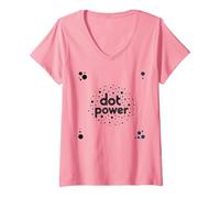 Dot Boys Power - Art Graphique à Pois ludiques T-Shirt avec Col en V, Femme, Rose, L