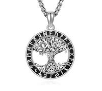 DOTBJ Collier arbre de vie en argent sterling 925 avec pendentif viking nordique pour homme et femme avec chaîne rolo de 2,5 mm, 50,8 cm + 5,1 cm, argent sterling, sans pierre précieuse