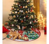 DOTBUY Jupe de Sapin de Noël Rond 60/90/120 cm, Cache Pied Sapin de Noel en Polyester avec Liens Tapis Rustique Décoration d'arbre de Noel pour Maison, Vacances, Bureau (Golden Retriever,120cm)