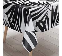 DOTBUY Nappe Rectangulaire 3D Nappe en Polyester Impermeable l'épreuve de l'huile Antifouling Nappe en Table pour Extérieur ou Intérieur Table de Salle à Manger (Feuille Noire Blanche,100x140cm)