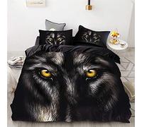 DOTBUY Parure de Lit 3D 4 Pièces pour 1/2 Personnes Ensemble de Literie Microfibre Animaux Impression avec 1* Housse de Couettes 1*Drap de lit et 2* Taies d'oreillers (180x220cm,Oeil de Loup)