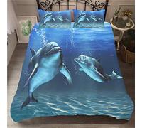 DOTBUY Parure de Lit 3D 4 Pièces pour 1/2 Personnes Ensemble de Literie Microfibre Dauphin Impression avec 1* Housse de Couettes 1*Drap de lit et 2* Taies d'oreillers (140x200cm,Dauphin)
