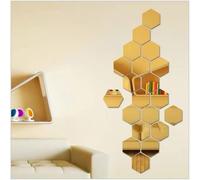 DOTBUY-SHOP 12 Pièces Miroir Mural Autocollant, Miroir Collant Muraux Amovible Antidéflagrant Acrylique Flexible Miroire Mural Adhésif Deco pour Salle de Bain, Salon (Or foncé,100 * 86 * 50mm)