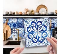 DOTBUY-SHOP Autocollant Carrelage pour Cuisine Salle de Bain, Série Bleue Style Vintage Autocollant Carreaux 24PCS Auto-Adhésif Stickers Carrelage Stickers Carreaux (Style Vintage,20x20cm)