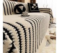 DOTBUY-SHOP Canapé Convertible, Peluche Rayée Housse de Canapé 1/2/3/4/5 Places, Plaid Canape Anti-Poussière, Jeté de Canape Lavable, Protège Chat Anti Griffe pour lit Double (Beige,180x300cm)