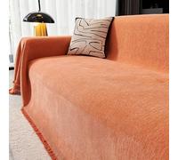 DOTBUY-SHOP Chenille Canapé Convertible, Couleur Unie Housse de Canapé 1/2/3/4/5 Places, Plaid Canape Anti-Poussière Jeté de Canape Grande Lavable, Protège Chat Anti Griffe (Orange,180x300cm)