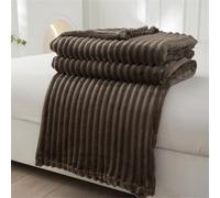 DOTBUY-SHOP Couverture, Couvertures en Flanelle Style à Rayures, Plaid Couverture Polaire, Couverture Douce et Confortable Microfibre, Jeté de Canapé Convient (150x200cm,Café)