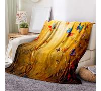 DOTBUY-SHOP Couverture en Flanelle Élégant, Motif Papillon Couverture Polaire Douce et Confortable, Couvertures Microfibre, Jeté de Canapé pour Chambre Sofa lit Fauteuil (Jaune,125x200cm)