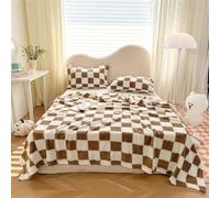 DOTBUY-SHOP Couverture en Flanelle, Imprimé en Damier Couverture Polaire Douce et Confortable, Couvertures Microfibre, Jeté de Canapé pour Chambre Sofa lit Fauteuil (Marron,200x230cm)