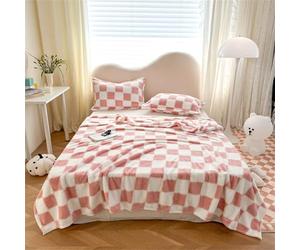 DOTBUY-SHOP Couverture en Flanelle, Imprimé en Damier Couverture Polaire Douce et Confortable, Couvertures Microfibre, Jeté de Canapé pour Chambre Sofa lit Fauteuil (Rose,200x230cm)