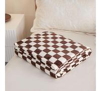 DOTBUY-SHOP Couverture Flanelle Légère Damier Polaire Douce, Jeté Canapé (100x150cm, Carrés Marron)