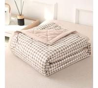 DOTBUY-SHOP Couvre Lit Matelassé, Chèque Couvre-Lit Couverture de Lit pour Toutes Les Saisons Jeté de Lit Dessus de Lit Courtepointe Réversible Doux Couettes Parure de Lit (Kaki,150x200cm)