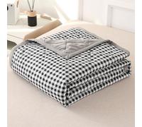 DOTBUY-SHOP Couvre Lit Matelassé, Chèque Couvre-Lit Couverture de Lit pour Toutes Les Saisons Jeté de Lit Dessus de Lit Courtepointe Réversible Doux Couettes Parure de Lit (Noir,150x200cm)