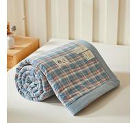 DOTBUY-SHOP Couvre Lit Matelassé, Couette Coton Couverture Climatisation Courtepointe d'Été, Courtepointe Doux Réversible Couettes Jeté de Lit pour Toutes Les Saisons (Bleu Rose,150x200cm)