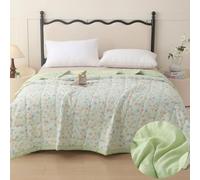 DOTBUY-SHOP Couvre Lit Style Moderne Carreaux Matelassé Couette Couverture Climatisation Courtepointe Éversible Courtepointe Doux Couettes Jeté de Lit (Petites Fleurs Vertes,150x200cm)