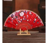 DOTBUY-SHOP Éventail Pliant, Éventail Main Pliable Chinois en Tissu Satiné Ventilateur Vintage Fleur de Pivoine pour Danse Décoration Murale Fête Mariage Chambre (2 Pièce,Rouge)