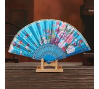 DOTBUY-SHOP Éventail Pliant, Éventail Main Pliable Chinois en Tissu Satiné Ventilateur Vintage Fleur de Pivoine pour Danse Décoration Murale Fête Mariage Chambre (2 Pièce,Bleu Ciel)