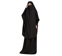 DOTBUY-SHOP Hijab pour Femme Musulmane, Jilbab Robe de Prière Deux Pièces Abaya pour Moyen-Orient Dubaï Turquie, Ramadan Couverture Complète, Taille Unique