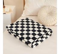 DOTBUY-SHOP Léger Couverture, Couvertures en Flanelle, Damier Couverture Polaire, Couverture Douce, Jeté de Canapé Convient (200x230cm,Grille Blanche Noire)