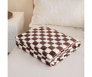 DOTBUY-SHOP Léger Couverture, Couvertures en Flanelle, Damier Couverture Polaire, Couverture Douce, Jeté de Canapé Convient (200x230cm,Carreaux Marron)
