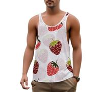 DOTBUY-SHOP Muskelshirts Herren Erdbeer-Print Gym Stringer Tank Top Bodybuilding Trägershirt Fitnessstudio Achselshirts Sommer Workout Ärmelloses Shirt Herren (Fraise au lait,S)