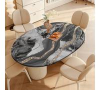 DOTBUY-SHOP Nappe Ovale avec Bords Élastiques, Nappes pour Table de Jardin Imperméable Anti-Taches, Housse de Table pour Fête Decoration Ménage Anniversaire, 3D Marbre (Marbre Gris 01,116x162cm)