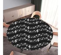 DOTBUY-SHOP Nappe Ronde avec Bords Élastiques, Nappes pour Table de Jardin Anti-Taches, Housse de Table pour Fête Decoration Ménage Anniversaire, 3D Musique (Noir 01,170cm)