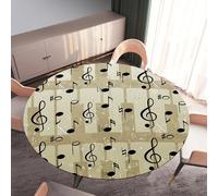 DOTBUY-SHOP Nappe Ronde avec Bords Élastiques, Nappes pour Table de Jardin Anti-Taches, Housse de Table pour Fête Decoration Ménage Anniversaire, 3D Musique (Style rétro,110cm)