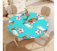 DOTBUY-SHOP Nappe Ronde avec Bords Élastiques, Nappes pour Table de Jardin Imperméable Anti-Taches, Housse de Table pour Fête Decoration Ménage Anniversaire, 3D Football (Ballon Rouge,110cm)