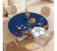DOTBUY-SHOP Nappe Ronde avec Bords Élastiques, Nappes pour Table de Jardin Imperméable Anti-Taches, Housse de Table pour Fête Decoration Ménage Anniversaire, 3D Football (Résumé du Match,90cm)