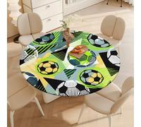 DOTBUY-SHOP Nappe Ronde avec Bords Élastiques, Nappes pour Table de Jardin Imperméable Anti-Taches, Housse de Table pour Fête Decoration Ménage Anniversaire, 3D Football (Style Artistique,130cm)