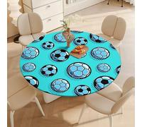DOTBUY-SHOP Nappe Ronde avec Bords Élastiques, Nappes pour Table de Jardin Imperméable Anti-Taches, Housse de Table pour Fête Decoration Ménage Anniversaire, 3D Football (Ballon Bleu,170cm)