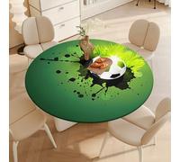 DOTBUY-SHOP Nappe Ronde avec Bords Élastiques, Nappes pour Table de Jardin Imperméable Anti-Taches, Housse de Table pour Fête Decoration Ménage Anniversaire, 3D Football (Vert 01,130cm)