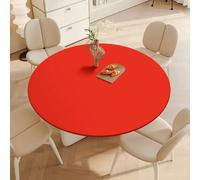 DOTBUY-SHOP Nappe Ronde avec Bords Élastiques, Nappes pour Table de Jardin Imperméable Anti-Taches, Housse de Table pour Fête Decoration Ménage Anniversaire, Couleur Pure (Rouge 01,140cm)