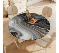 DOTBUY-SHOP Nappe Ronde avec Bords Élastiques, Nappes pour Table de Jardin Imperméable Anti-Taches, Housse de Table pour Fête Decoration Ménage Anniversaire, 3D Marbre (Marbre Gris 01,160cm)
