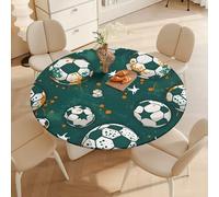 DOTBUY-SHOP Nappe Ronde avec Bords Élastiques, Nappes pour Table de Jardin Imperméable Anti-Taches, Housse de Table pour Fête Decoration Ménage Anniversaire, 3D Football (Vert foncé,90cm)