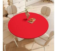 DOTBUY-SHOP Nappe Ronde avec Bords Élastiques, Nappes pour Table de Jardin Imperméable Anti-Taches, Housse de Table pour Fête Decoration Ménage Anniversaire, Couleur Pure (Rouge 02,150cm)