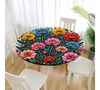 DOTBUY-SHOP Nappe Ronde Floral 3D, Anti-Taches Imperméable Nappe de Table Extérieur avec Bords Élastiques pour Jardin, Housse de Table pour Fête Anniversaire Picnic (Fleurs Rouges,100cm)