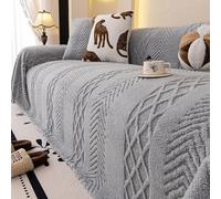 DOTBUY-SHOP Peluche Canapé Convertible, Jacquard Tissé Housse de Canapé 1/2/3/4/5 Places, Plaid Canape Anti-Poussière, Jeté de Canape Grande Lavable, Protège Chat Anti Griffe (Gris,180x230cm)