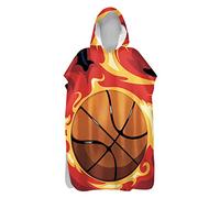DOTBUY-SHOP Poncho de Bain à Séchage Rapide Légère Enfant Garçon Motif de Basket Flamme 3D Serviette de Bain en Microfibre, Poncho de Surf, Serviette de Plage à Capuche (75x145cm,Basket)