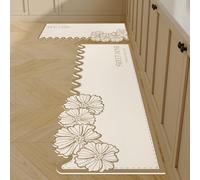 DOTBUY-SHOP Tapis Cuisine Devant Evier, Style Fleurs Kaki Tapis de Cuisine Absorbant Diatomite, Rug Séchage Rapide Antidérapant, Mat de Sol Résistants aux Taches Lavable (Marguerite,50x160cm)