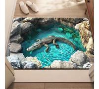 DOTBUY-SHOP Tapis de Bain Antidérapant, 3D Illusion Optique Tapis de Douche Absorbant, Séchage Rapide, pour Salle de Bain, Douche, WC, Baignoire (Crocodile,60x90cm)