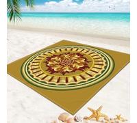 DOTBUY-SHOP Tapis de Plage Imperméable, 3D-Mandala Natte de Plage Anti Sable, Extra Grand Pliable Couverture Pique Nique pour Exterieur, Voyages, Camping, Picnic (Café Vert,180x180cm)