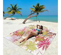 DOTBUY-SHOP Tapis de Plage Imperméable, Natte de Plage Anti Sable, Extra Grand Pliable Couverture Pique Nique pour Exterieur, Voyages, Camping, Picnic (Feuille de Fleur 7,180x180cm)