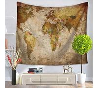 DOTBUY Tapisserie Murales, Carte du Monde Décoration Tenture Couverture Pique-Nique Polyester Nappe Serviette de Plage Yoga Indienne Halloween Tapestry (Grand (150 x 200cm), Carte Marron foncé)