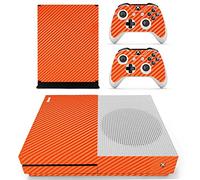 DOTBUY Xbox One S Autocollant Console Decal Vinyl Skin Sticker + 2 Autocollant Manette + 1 Autocollant Kinect Set (Carbon Fiber Orange)