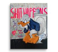 DotComCanvas® Decopanel Tableau mural Shit Happens - Tableau moderne de motivation pop art, panneau mural sans cadre, fait à la main en Allemagne, 50 x 40 cm