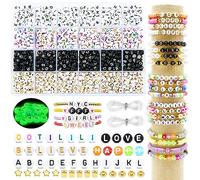 Dotilili 1600 Perles Lettres Rondes de A à Z, Blanc noires Colorée Perles en Acrylique Lettre, Perles Doré, Alphabet Perles en lumineuses et Accessoires pour Bracelet de Bijoux Bricolage (Mixte03)